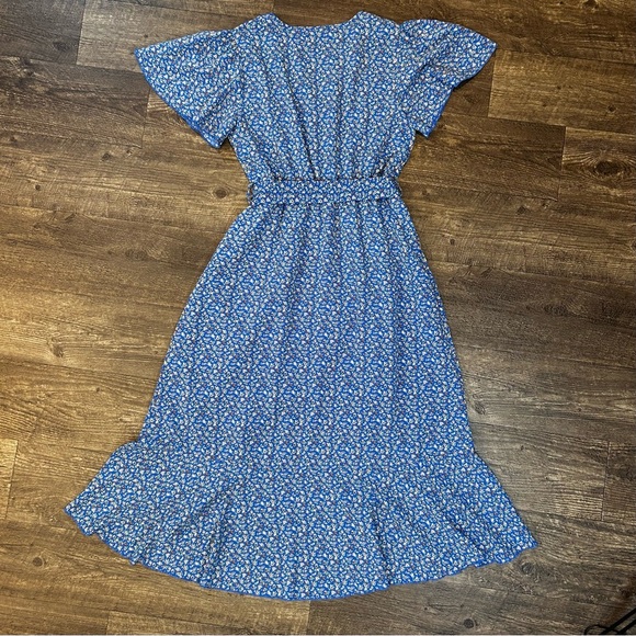 Pretty Garden Feminine Blue Floral Ruffled Wrap Maxi Dress with Flutter Sleeves - Picture 5 of 5